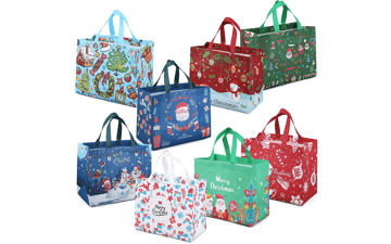 8PCS Christmas Gift Bags with Handles, Treat Bags for Gifts Wrapping, Xmas Party Supplies