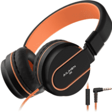 AILIHEN Kids Headphones I35 On-Ear Safe Volume 93dB HD Mic Stereo Foldable 3.5mm Wired for Chromebook Laptop Tablet - Black Orange