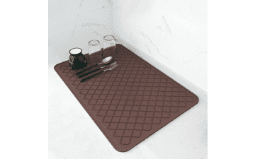 AMOAMI Dish Drying Mat - Silicone Kitchen Counter Pad - Heat Resistant - Brown - 16" x 24"