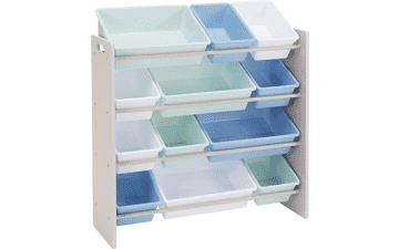 Amazon Basics Kids Toy Storage Organizer with 12 Plastic Bins