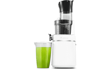 Aobosi Masticating Juicer with Large Feed Chute, Quiet Motor & Reverse Function - Easy to Clean Brush - High Nutrient Juicer Machine for Fruits and Vegetables - 200 Watts (White)