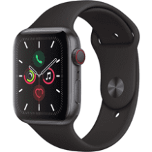 Apple Watch Series 5 GPS + Cellular 44MM Space Gray Aluminum Case with Black Sport Band Renewed