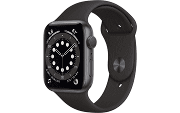 Apple Watch Series 6 - GPS, 44mm, Space Gray Aluminum Case, Black Sport Band (Renewed)