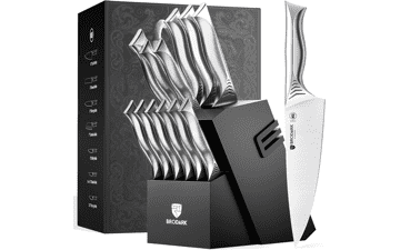 BRODARK Kitchen Knife Set with Block, 15-Piece Stainless Steel Knife Set, Built-in Sharpener, NSF Certified, Shark Series