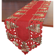 Christmas Table Runner, Poinsettia Cutwork Embroidered Floral Trees Dresser Scarf for Home Dining Xmas Decoration