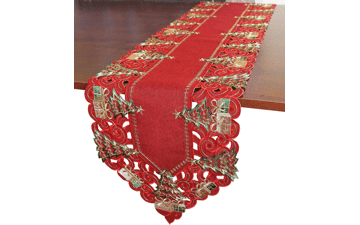 Christmas Table Runner, Poinsettia Cutwork Embroidered Floral Trees Dresser Scarf for Home Dining Xmas Decoration