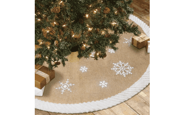 Christmas Tree Skirt 48inch, White Snowflake Fur Burlap for Xmas Decor