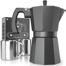 Coffee Gator Moka Pot - 6 Cup Stovetop Espresso Maker with 2 Stainless-Steel Cups - Matte Grey Aluminum