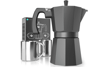 Coffee Gator Moka Pot - 6 Cup Stovetop Espresso Maker with 2 Stainless-Steel Cups - Matte Grey Aluminum