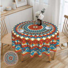 Colorful Boho Mandala Decorative Tablecloth - 60 Inch Round