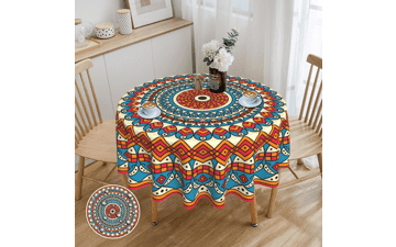 Colorful Boho Mandala Decorative Tablecloth - 60 Inch Round