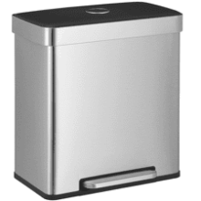 Dual Compartment Kitchen Trash Can, 16 Gallons, Pedal Recycling Bin, Stainless Steel, Silver