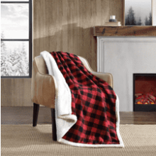 Eddie Bauer Reversible Sherpa Fleece Throw Blanket - Buffalo Plaid Home Decor (Red Check)