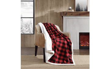 Eddie Bauer Reversible Sherpa Fleece Throw Blanket - Buffalo Plaid Home Decor (Red Check)