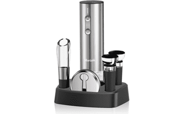 Electric Wine Opener Set with Stand, Rechargeable Opener, Aerator, Stoppers, and Foil Cutter - 6-in-1 Bottle Opener Set for Home Party Bar Outdoor Gift