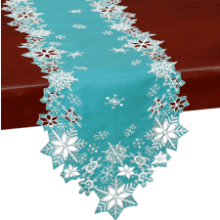 Embroidered Snowflakes Table Runner for Christmas Holiday and Winter - Teal (14×34 inches)