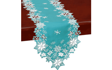 Embroidered Snowflakes Table Runner for Christmas Holiday and Winter - Teal (14×34 inches)