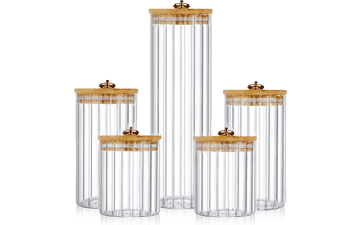 FANTESTICRYAN Glass Storage Jars Set of 5 with Airtight Bamboo Lid