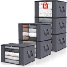 Fab Totes 6 Pack Clothes Storage Bags, Foldable Blanket Containers for Bedroom Closet, Grey