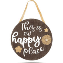 Farmlyn Creek Hanging Wood Sign - This is Our Happy Place (11.75 x 11.75 Inches)