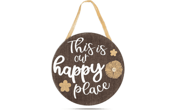 Farmlyn Creek Hanging Wood Sign - This is Our Happy Place (11.75 x 11.75 Inches)