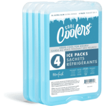 Fit & Fresh Cool Coolers 4 Pack XL Slim Ice Packs - Quick Freeze Reusable Ice Packs for Lunch Boxes or Coolers - Blue