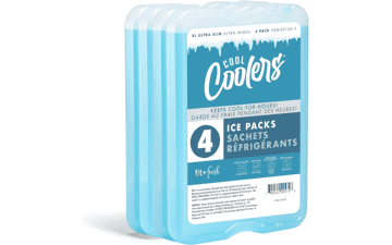 Fit & Fresh Cool Coolers 4 Pack XL Slim Ice Packs - Quick Freeze Reusable Ice Packs for Lunch Boxes or Coolers - Blue