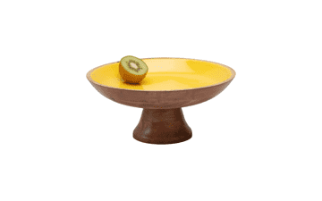 Folkulture Wooden Pedestal Fruit Bowl, 12-inch Large Serving Bowls for Fruits, Mango Wood, Yellow