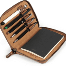 Genuine Leather Padfolio with Pencil Holder, Notepad, and Zipper Closure - Cinnamon