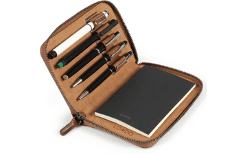 Genuine Leather Padfolio with Pencil Holder, Notepad, and Zipper Closure - Cinnamon