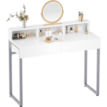 GreenForest Vanity Desk with 2 Drawers, Small White Desk with 3 Storage Spaces