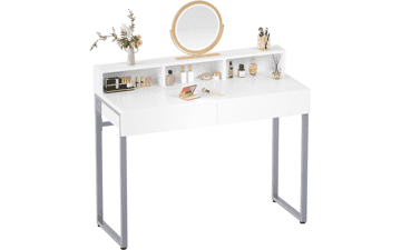 GreenForest Vanity Desk with 2 Drawers, Small White Desk with 3 Storage Spaces