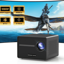 HAPPRUN Electric Focus Mini Projector 1080P Support Bluetooth Speaker 200" Outdoor Movie Compatible with Smartphone HDMI USB AV Fire Stick PS5