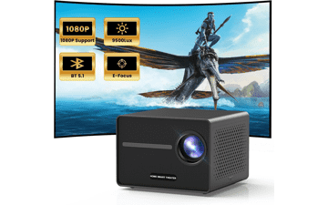 HAPPRUN Electric Focus Mini Projector 1080P Support Bluetooth Speaker 200" Outdoor Movie Compatible with Smartphone HDMI USB AV Fire Stick PS5