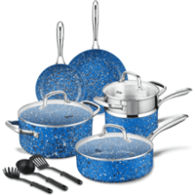 HLAFRG Nonstick Cookware Set - 12 Piece Pots, Pans, and Utensils - PFOA Free - Blue Granite