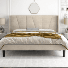 HOOMIC Queen Size Bed Frame with Geometric Wingback Headboard, Beige