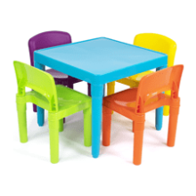 Humble Crew Kids Lightweight Plastic Table and 4 Chairs Set - Blue, Red, Green, Yellow, Purple - Square