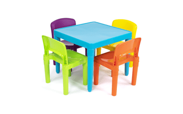 Humble Crew Kids Lightweight Plastic Table and 4 Chairs Set - Blue, Red, Green, Yellow, Purple - Square