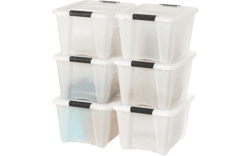 IRIS USA 6 Pack 32qt Plastic Storage Bin with Secure Latching Buckles