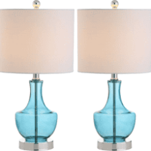 JONATHAN Y Colette 20" Mini Glass Table Lamp, Amalfi Blue (Set of 2)