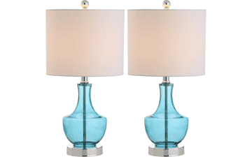 JONATHAN Y Colette 20" Mini Glass Table Lamp, Amalfi Blue (Set of 2)