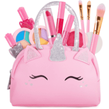 Kids Real Makeup Kit with Pink Unicorn Purse - Non Toxic, Washable Make Up Toy - Gift for Toddler Pretend Play Set Vanity