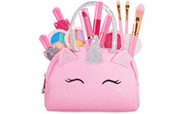 Kids Real Makeup Kit with Pink Unicorn Purse - Non Toxic, Washable Make Up Toy - Gift for Toddler Pretend Play Set Vanity