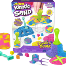 Kinetic Sand Squish N' Create Playset - 13.5oz Blue, Yellow & Pink Play Sand with 5 Tools - Stocking Stuffers for Kids