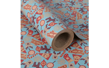 Kraft Christmas Wrapping Paper Jumbo Roll - Santa Claus Stockings Candy Canes Deer Letters Design - Kids Xmas Gift Wrap Paper