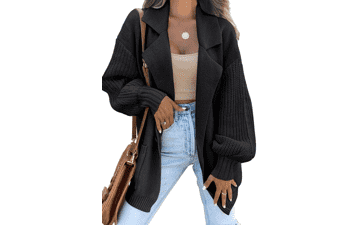 LILLUSORY Women's Long Sleeve Collared Knit Cardigan Sweater