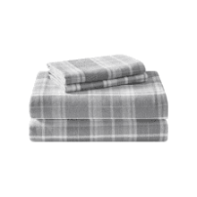 Laura Ashley Home Cotton Flannel Bedding Set - Mulholland Plaid Grey, Queen