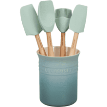 Le Creuset Silicone Craft Series Utensil Set with Stoneware Crock - 5 Piece - Sea Salt