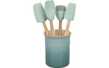 Le Creuset Silicone Craft Series Utensil Set with Stoneware Crock - 5 Piece - Sea Salt