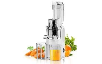 MIUI Slow Masticating Juicer - Cold Press with Wide Chute, Easy to Clean, Suitable for Celery, Fruit, Vegetable - Mini Fully Automatic Juicer (White)